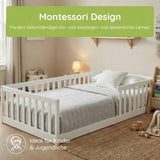 Kids Collective Kinderbett Bodenbett mit Rausfallschutz & Lattenrost Montessori Bett Bed Gitterbett Kinder Jugendbett Einzelbett | Weiß | Größen 90x200 120x200 140x200 cm