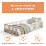 Kids Collective Kinderbett Bodenbett mit Rausfallschutz & Lattenrost Montessori Bett Bed Gitterbett Kinder Jugendbett Einzelbett | Weiß | Größen 90x200 120x200 140x200 cm