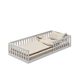 Kids Collective Kinderbett Bodenbett mit Rausfallschutz & Lattenrost Montessori Bett Bed Gitterbett Kinder Jugendbett Einzelbett | Weiß | Größen 90x200 120x200 140x200 cm