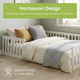 Kids Collective Kinderbett Bodenbett mit Rausfallschutz & Lattenrost Montessori Bett Bed Gitterbett Kinder Jugendbett Einzelbett | Weiß | Größen 90x200 120x200 140x200 cm