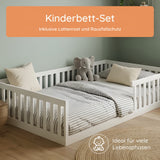Kids Collective Kinderbett Bodenbett mit Rausfallschutz & Lattenrost Montessori Bett Bed Gitterbett Kinder Jugendbett Einzelbett | Weiß | Größen 90x200 120x200 140x200 cm