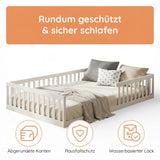 Kids Collective Kinderbett Bodenbett mit Rausfallschutz & Lattenrost Montessori Bett Bed Gitterbett Kinder Jugendbett Einzelbett | Weiß | Größen 90x200 120x200 140x200 cm