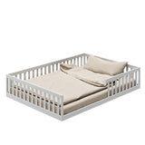 Kids Collective Kinderbett Bodenbett mit Rausfallschutz & Lattenrost Montessori Bett Bed Gitterbett Kinder Jugendbett Einzelbett | Weiß | Größen 90x200 120x200 140x200 cm