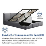 Lit rembourré lit double 140x200 | 160x200 cm velours beige ou gris | avec sommier à lattes en métal et espace de rangement avec coffre de lit hydraulique 