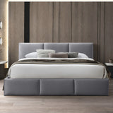 Lit rembourré lit double 140x200 | 160x200 cm velours beige ou gris | avec sommier à lattes en métal et espace de rangement avec coffre de lit hydraulique 