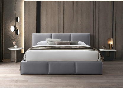 Bett 140x200 / 160x200 cm Doppelbett Polsterbett Bettgestell mit Lattenrost aus Metall, hydraulischer Bettkasten, Samtbezug in beige oder dunkelgrau, viel Stauraum, modern & pflegeleicht