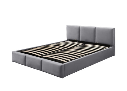 Bett 140x200 / 160x200 cm Doppelbett Polsterbett Bettgestell mit Lattenrost aus Metall, hydraulischer Bettkasten, Samtbezug in beige oder dunkelgrau, viel Stauraum, modern & pflegeleicht