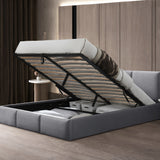 Lit rembourré lit double 140x200 | 160x200 cm velours beige ou gris | avec sommier à lattes en métal et espace de rangement avec coffre de lit hydraulique 