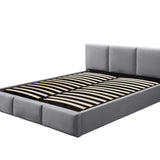 Lit rembourré lit double 140x200 | 160x200 cm velours beige ou gris | avec sommier à lattes en métal et espace de rangement avec coffre de lit hydraulique 
