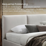 Lit rembourré lit double 140x200 | 160x200 cm velours beige ou gris | avec sommier à lattes en métal et espace de rangement avec coffre de lit hydraulique 
