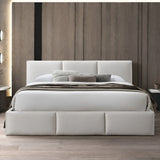 Lit rembourré lit double 140x200 | 160x200 cm velours beige ou gris | avec sommier à lattes en métal et espace de rangement avec coffre de lit hydraulique 