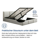 Lit rembourré lit double 140x200 | 160x200 cm velours beige ou gris | avec sommier à lattes en métal et espace de rangement avec coffre de lit hydraulique 