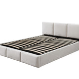 Lit rembourré lit double 140x200 | 160x200 cm velours beige ou gris | avec sommier à lattes en métal et espace de rangement avec coffre de lit hydraulique 