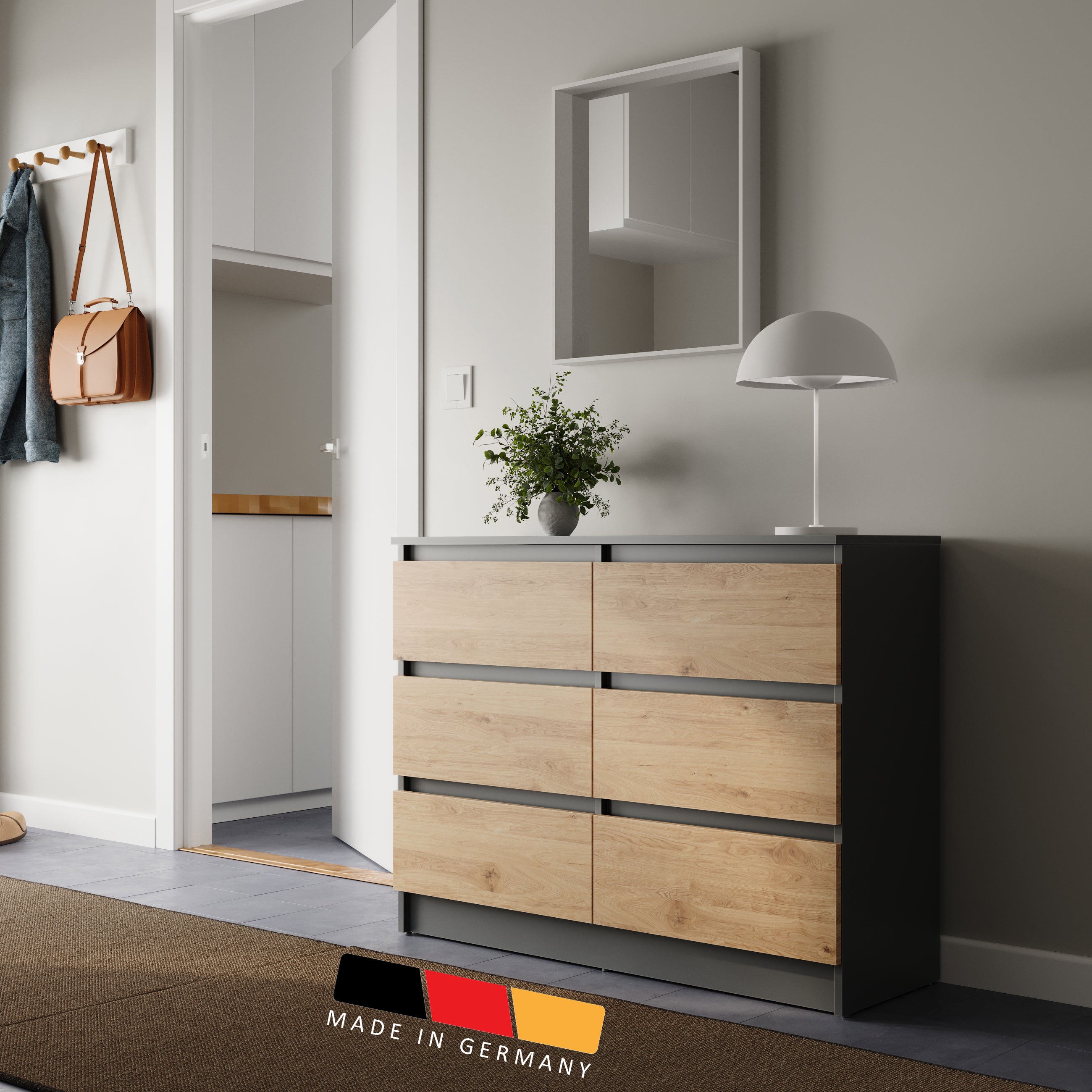 Kommode mit 6 Schubladen 95 | 120 | 140 cm breit Kommode Holz Schrank Kommode mit Schubladen Sideboard Highboard Anrichte Schlafzimmer Wohnzimmer Flur Büro Organizer