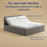 Home Collective Polsterbett 100x200 | 120x200 | 140x200 | 160x200 | 180x200 | 200x200 Doppelbett Bett mit verstellbarem Lattenrost & Stauraum, wählbare Matratze (Federkern H2 / Kaltschaum H3)