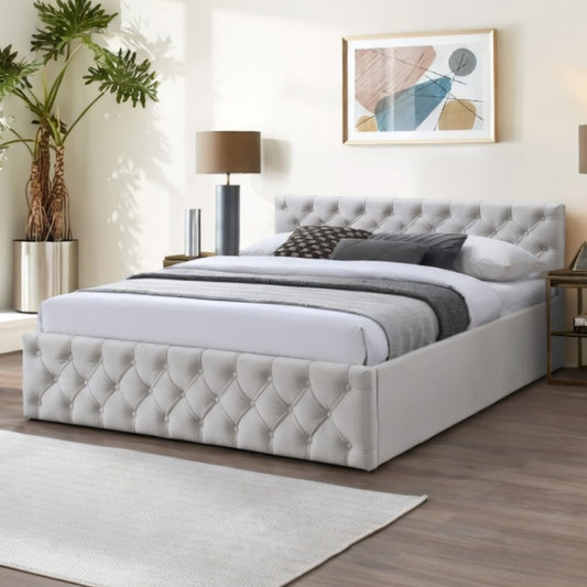 Home Collective Polsterbett Doppelbett Bett 140x200 160x200 Bettgestell mit Lattenrost Stauraum weicher Velours Bezug | gepolstertes Kopfteil, robustes Gestell, hoher Liegekomfort | Beige