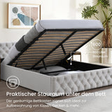 Home Collective Polsterbett Doppelbett Bett 140x200 160x200 Bettgestell mit Lattenrost Stauraum weicher Velours Bezug | gepolstertes Kopfteil, robustes Gestell, hoher Liegekomfort | Beige