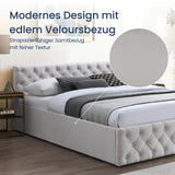 Home Collective Polsterbett Doppelbett Bett 140x200 160x200 Bettgestell mit Lattenrost Stauraum weicher Velours Bezug | gepolstertes Kopfteil, robustes Gestell, hoher Liegekomfort | Beige