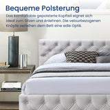 Home Collective Polsterbett Doppelbett Bett 140x200 160x200 Bettgestell mit Lattenrost Stauraum weicher Velours Bezug | gepolstertes Kopfteil, robustes Gestell, hoher Liegekomfort | Beige