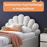 Kids Collective Kinderbett Polsterbett 90x200 cm Kinder Bett Jugendbett mit Lattenrost & Metallrahmen | Kopfteil in Elegantes Muschel-Design | Beige