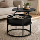 Home Collective Couchtisch Beistelltisch Ø 60 cm höhenverstellbar mit Stauraum Wohnzimmertisch modern | Wohnzimmer Möbel Couch Tisch Sofa | stabiles Metallgestell mit integriertem Fach | Schwarz