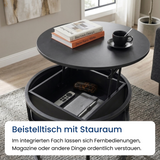 Home Collective Couchtisch Beistelltisch Ø 60 cm höhenverstellbar mit Stauraum Wohnzimmertisch modern | Wohnzimmer Möbel Couch Tisch Sofa | stabiles Metallgestell mit integriertem Fach | Schwarz