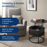 Home Collective Couchtisch Beistelltisch Ø 60 cm höhenverstellbar mit Stauraum Wohnzimmertisch modern | Wohnzimmer Möbel Couch Tisch Sofa | stabiles Metallgestell mit integriertem Fach | Schwarz