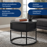 Home Collective Couchtisch Beistelltisch Ø 60 cm höhenverstellbar mit Stauraum Wohnzimmertisch modern | Wohnzimmer Möbel Couch Tisch Sofa | stabiles Metallgestell mit integriertem Fach | Schwarz