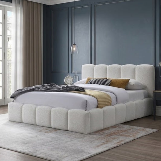 Home Collective Polsterbett Doppelbett Bett 140x200 160x200 Bettgestell mit Lattenrost weicher Bezug | gepolstertes Kopfteil, robustes Gestell, hoher Liegekomfort | moderne Steppung | Creme