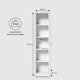 Armoire polyvalente, 40 cm de largeur et 180 cm de hauteur avec quatre étagères, armoire de rangement étroite en bois MDF