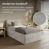 Home Collective Polsterbett Doppelbett Bett mit verstellbarem Lattenrost & Stauraum, wählbare Matratze (Federkern H2 / Kaltschaum H3) viele Größen verfügbar Kordstoff