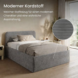 Home Collective Polsterbett Doppelbett Bett mit verstellbarem Lattenrost & Stauraum, wählbare Matratze (Federkern H2 / Kaltschaum H3) viele Größen verfügbar Kordstoff