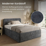 Home Collective Polsterbett Doppelbett Bett mit verstellbarem Lattenrost & Stauraum, wählbare Matratze (Federkern H2 / Kaltschaum H3) viele Größen verfügbar Kordstoff