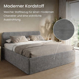 Home Collective Polsterbett Doppelbett Bett mit verstellbarem Lattenrost & Stauraum, wählbare Matratze (Federkern H2 / Kaltschaum H3) viele Größen verfügbar Kordstoff