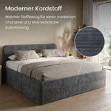 Home Collective Polsterbett Doppelbett Bett mit verstellbarem Lattenrost & Stauraum, wählbare Matratze (Federkern H2 / Kaltschaum H3) viele Größen verfügbar Kordstoff
