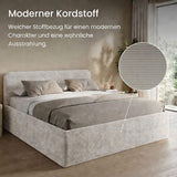 Home Collective Polsterbett Doppelbett Bett mit verstellbarem Lattenrost & Stauraum, wählbare Matratze (Federkern H2 / Kaltschaum H3) viele Größen verfügbar Kordstoff