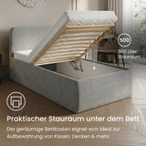 Home Collective Polsterbett Doppelbett Bett mit verstellbarem Lattenrost & Stauraum, viele Größen verfügbar Kordstoff, erhältlich in Hellbeige, Grau und Anthrazit