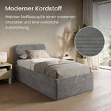 Home Collective Polsterbett Doppelbett Bett mit verstellbarem Lattenrost & Stauraum, viele Größen verfügbar Kordstoff, erhältlich in Hellbeige, Grau und Anthrazit