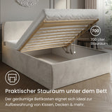 Home Collective Polsterbett Doppelbett Bett mit verstellbarem Lattenrost & Stauraum, viele Größen verfügbar Kordstoff, erhältlich in Hellbeige, Grau und Anthrazit