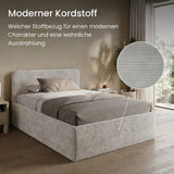 Home Collective Polsterbett Doppelbett Bett mit verstellbarem Lattenrost & Stauraum, viele Größen verfügbar Kordstoff, erhältlich in Hellbeige, Grau und Anthrazit