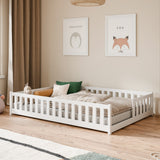 Kinderbett Bodenbett mit Rausfallschutz & Lattenrost Montessori Bett Bed Gitterbett Kinder Jugendbett Einzelbett | Verfügbare Größen: 80x160, 80x180, 90x190, 90x200, 120x200, 140x200 cm