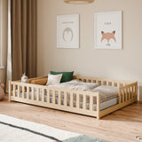 Kinderbett Bodenbett mit Rausfallschutz & Lattenrost Montessori Bett Bed Gitterbett Kinder Jugendbett Einzelbett | Verfügbare Größen: 80x160, 80x180, 90x190, 90x200, 120x200, 140x200 cm