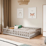 Kinderbett Bodenbett mit Rausfallschutz & Lattenrost Montessori Bett Bed Gitterbett Kinder Jugendbett Einzelbett | Verfügbare Größen: 80x160, 80x180, 90x190, 90x200, 120x200, 140x200 cm