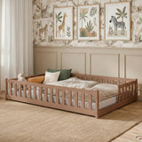 Kinderbett Bodenbett mit Rausfallschutz & Lattenrost Montessori Bett Bed Gitterbett Kinder Jugendbett Einzelbett | Verfügbare Größen: 80x160, 80x180, 90x190, 90x200, 120x200, 140x200 cm
