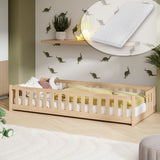 Kinderbett Bodenbett mit Rausfallschutz & Lattenrost Montessori Bett Bed Gitterbett Kinder Jugendbett Einzelbett | Verfügbare Größen: 80x160, 80x180, 90x190, 90x200, 120x200, 140x200 cm