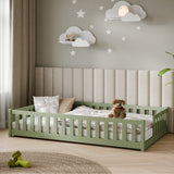 Kinderbett Bodenbett mit Rausfallschutz & Lattenrost Montessori Bett Bed Gitterbett Kinder Jugendbett Einzelbett | Verfügbare Größen: 80x160, 80x180, 90x190, 90x200, 120x200, 140x200 cm