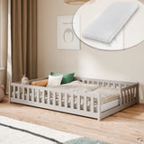 Kinderbett Bodenbett mit Rausfallschutz & Lattenrost Montessori Bett Bed Gitterbett Kinder Jugendbett Einzelbett | Verfügbare Größen: 80x160, 80x180, 90x190, 90x200, 120x200, 140x200 cm