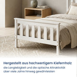 Home Collective Massivholzbett Einzelbett Doppelbett Kiefer Bettgestell mit Lattenrost & Kopfteil | 90x200 120x200 140x200 160x200 | Schlafzimmer Jugendzimmer Gästezimmer | Weiß & Natur
