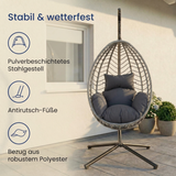 Home Collective Hängesessel Hängestuhl mit Gestell Hängeschaukel Hängekorb Schaukel Sessel Indoor & Outdoor Deko | weiche Sitzkissen inkl. | ideal für Garten, Balkon Terrasse oder Innen | schwarz