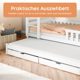 Etagenbett 90x200 Kinderbett Jugendbett Hochbett Stockbett für 3 Kinder zwei Schubladen Rausfallschutz Kinder Bett umbaubar in 3 Einzelbetten von 4. bis 16. Lebensjahr inkl. Lattenrosten weiß